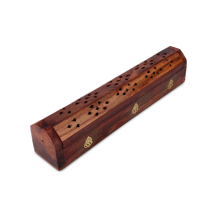 Agarbathi Box - 12 x 2.25 inches | lord ganesha design / wooden Incense box/ Dhoop sticks Holder - Agarbathi Stand