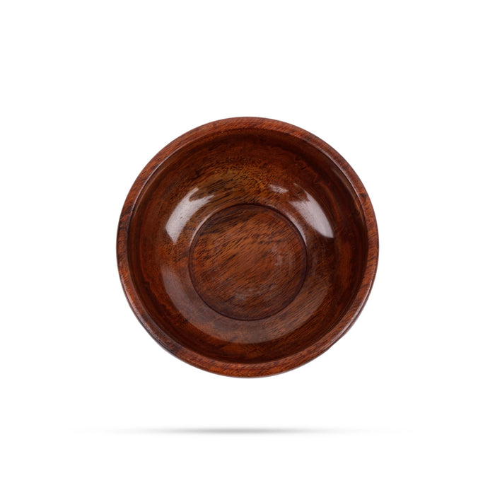 Wooden Bowl With Base - 3 x 4 Inches | Wooden Cup/ Flower Design Engraved Pooja Bowl for Home - Bowls