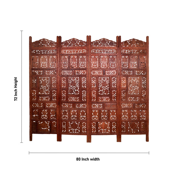 Partition Screen - 72 x 80 Inches | 4 Panel / Wooden Angoori Design/ Decorative Folding Screen for Home Decor - House Hold