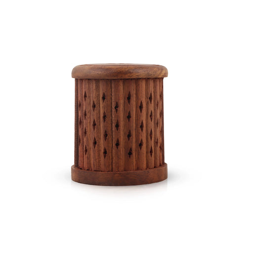 Dhoop Stand With Shutter - 3.5 x 3 Inches | Wooden Jali Work Dhoop Batti Stand With Sliding Door/ Dhoop Holder for Pooja - Sambrani Stand