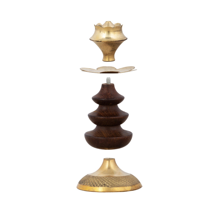 Agarbathi Stand - 4 x 2 Inches | Wooden Agarbatti Holder/ Lotus Design Incense Stick Holder for Pooja