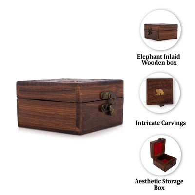 Jewel Box - 4 x 4 Inches | Elephant Inlaid Design Storage Box/ Wooden Box for Women