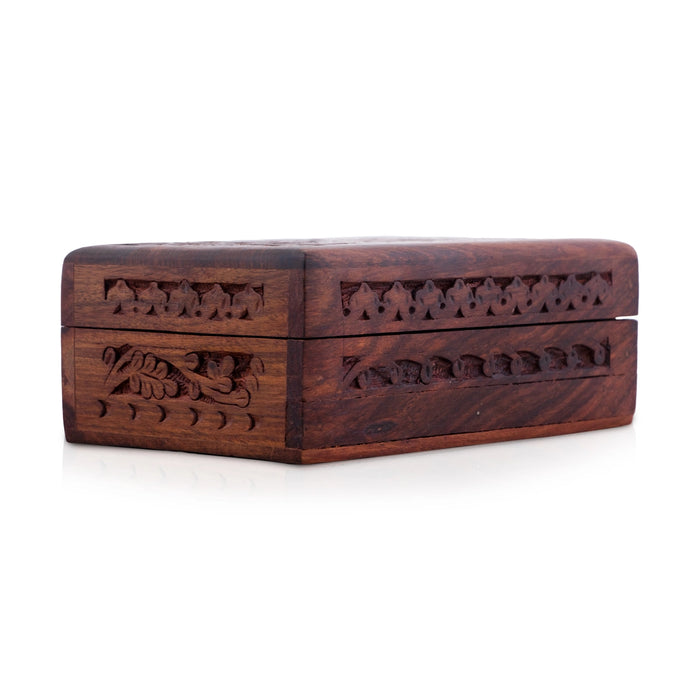 Jewel Box - 2 x 6 Inches | Hand Carved Storage Box/ Wooden Box With Trick Lock for Women - Handicraft Items