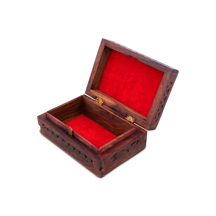 Jewel Box - 2 x 6 Inches | Hand Carved Storage Box/ Wooden Box With Trick Lock for Women - Handicraft Items