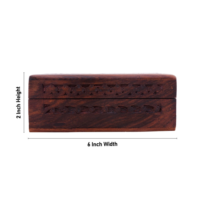 Jewel Box - 2 x 6 Inches | Hand Carved Storage Box/ Wooden Box With Trick Lock for Women - Handicraft Items