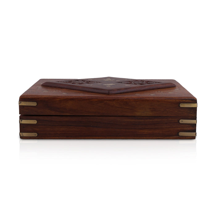 Box with Diamond work - 5 x 8 Inches | Diamond Shape Design Storage Box/ Wooden Jewel Box for Women & Gifting - Handicraft Items