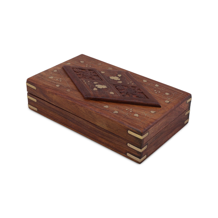 Box with Diamond work - 5 x 8 Inches | Diamond Shape Design Storage Box/ Wooden Jewel Box for Women & Gifting - Handicraft Items