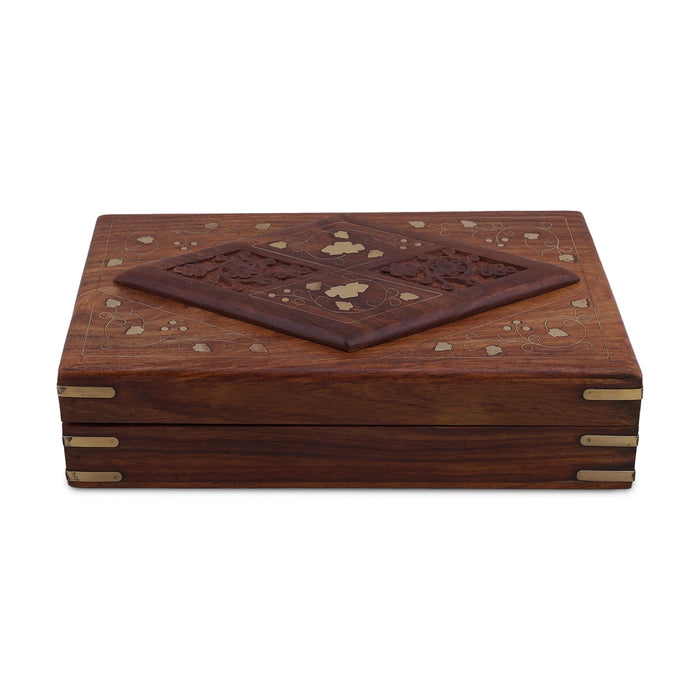 Box with Diamond work - 5 x 8 Inches | Diamond Shape Design Storage Box/ Wooden Jewel Box for Women & Gifting - Handicraft Items