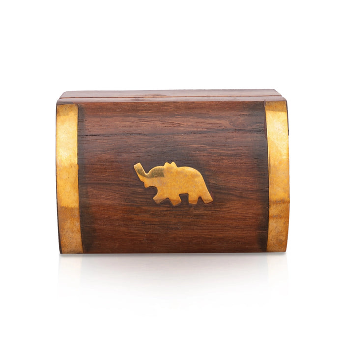 Jewel Box - 2 x 3 Inches | Half Round Shape Storage Box/ Elephant Inlaid Design Wooden Box for Women/ 100 Gms - Handicraft Items