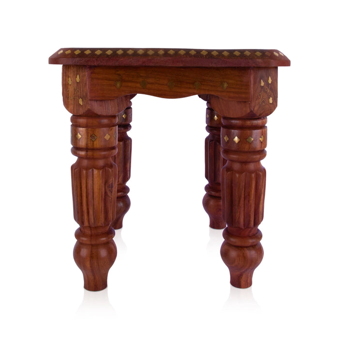 Kashmiri Brass work Stool - 12 x 12 Inches | Wooden Mukkali / Decorative Stool / Manai for Pooja