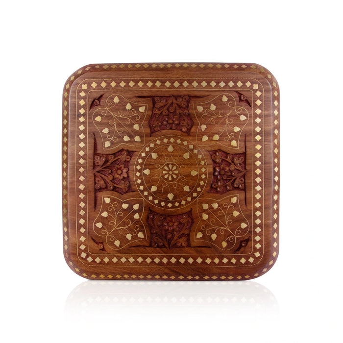 Kashmiri Brass work Stool - 12 x 12 Inches | Wooden Mukkali / Decorative Stool / Manai for Pooja