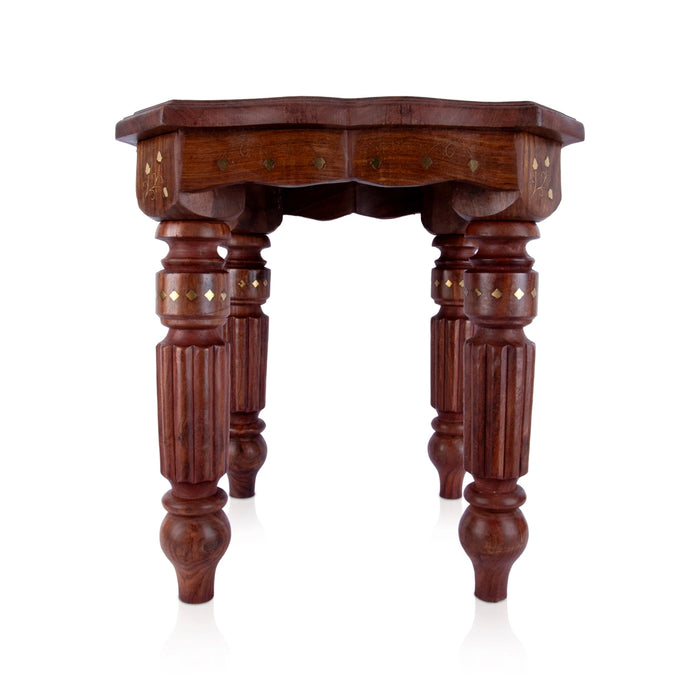Kashmiri Brass work Stool - 15 x 15 Inches | Wooden Mukkali / Decorative Stool / Manai for Pooja