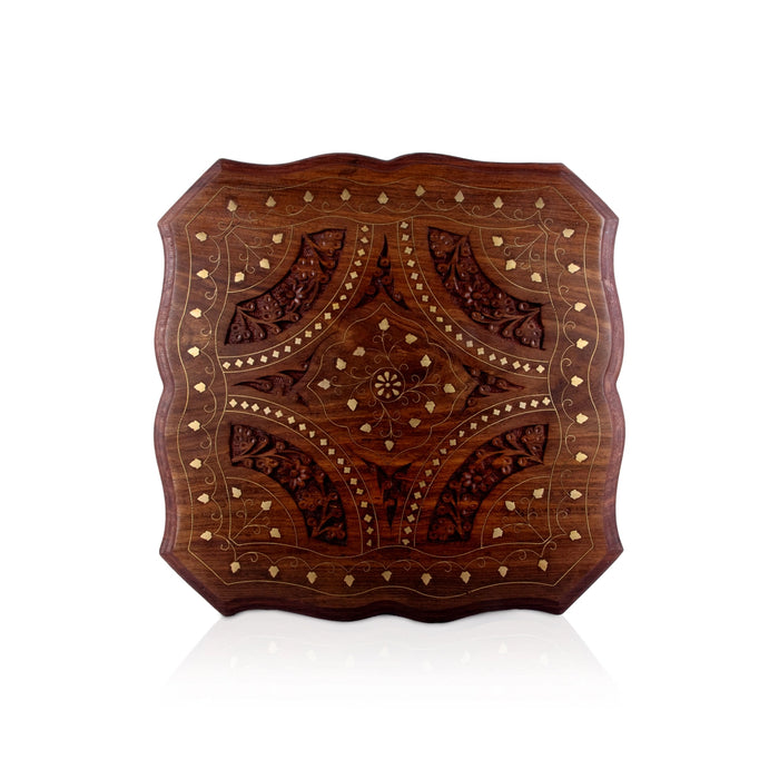 Kashmiri Brass work Stool - 15 x 15 Inches | Wooden Mukkali / Decorative Stool / Manai for Pooja