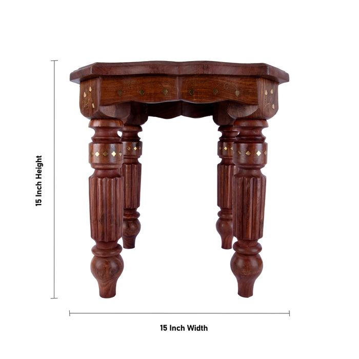 Kashmiri Brass work Stool - 15 x 15 Inches | Wooden Mukkali / Decorative Stool / Manai for Pooja