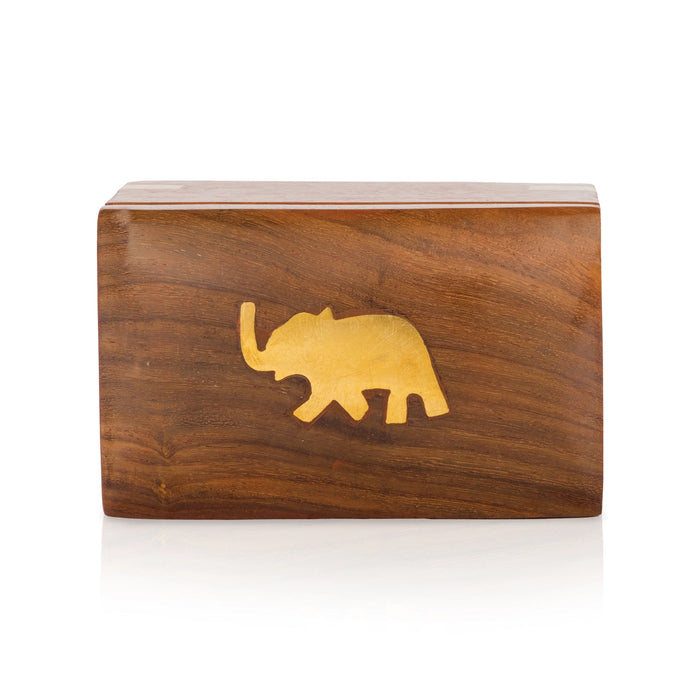 Jewel Box - 2 x 4 Inches | Elephant Inlaid Design Wooden Box/ Storage Box for Ladies & Gifting