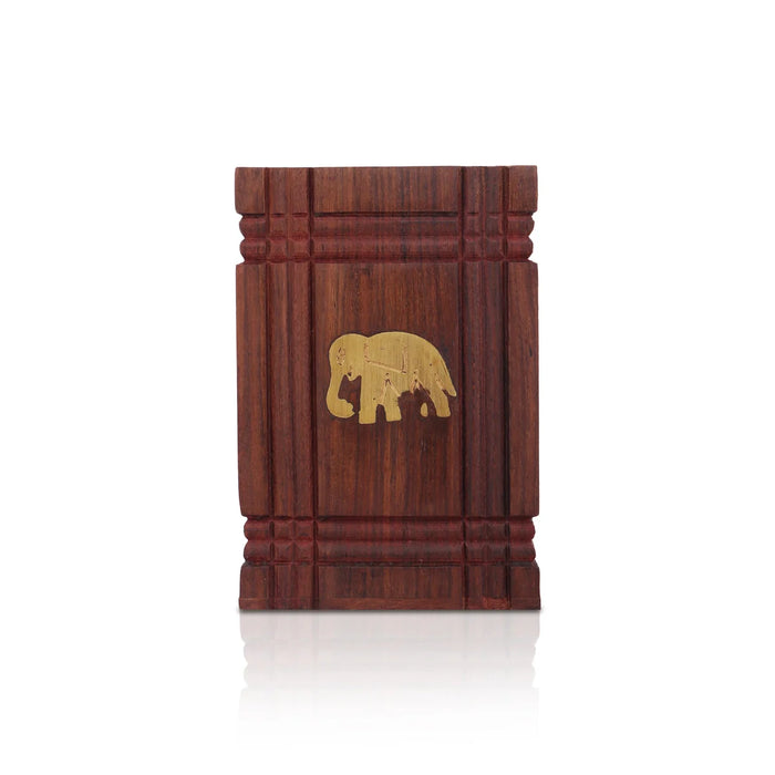 Pen Jar with Elephant Inlaid - 4 x 3 Inches | Wooden Pen Stand/ Pen Holder - Table Stand Accessories