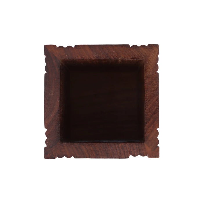 Pen Jar with Elephant Inlaid - 4 x 3 Inches | Wooden Pen Stand/ Pen Holder - Table Stand Accessories