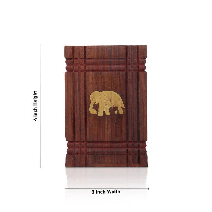 Pen Jar with Elephant Inlaid - 4 x 3 Inches | Wooden Pen Stand/ Pen Holder