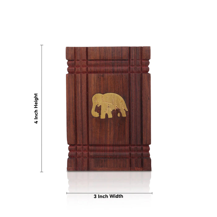 Pen Jar with Elephant Inlaid - 4 x 3 Inches | Wooden Pen Stand/ Pen Holder - Table Stand Accessories