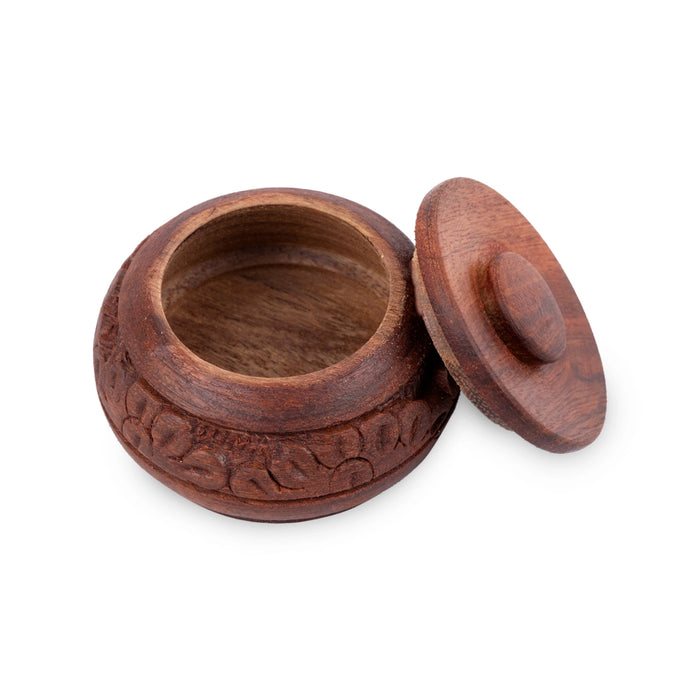 Kumkum Box - 1.5 x 2 Inches | Wooden Kumkum Bharani/ Sindoor Pot for Women - Sindoor Box