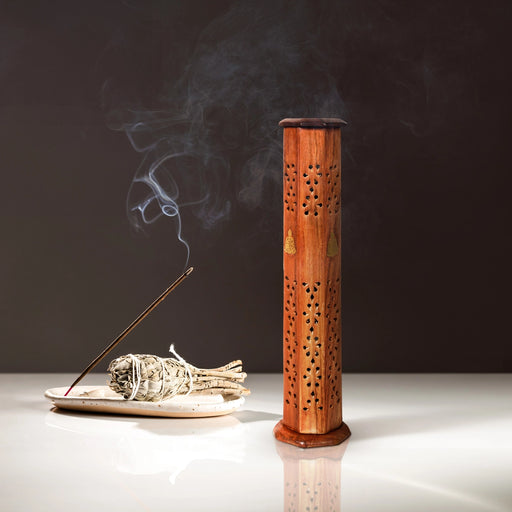 Agarbatti Stand - 12 x 3 Inches | Tower Shape Wooden Incense Holder/ Dhoop Holder for Pooja - Agarbathi Stand