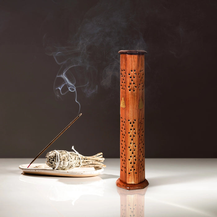 Agarbatti Stand - 12 x 3 Inches | Tower Shape Wooden Incense Holder/ Dhoop Holder for Pooja - Agarbathi Stand
