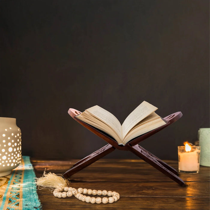 Rehal - 7 x 13 Inches | Wooden Book Stand/ Badroon Jali Design Rehal for Reading Purpose - Book Stand