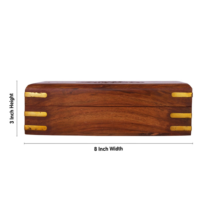 Jewel Box - 3 x 8 Inches | Brass Work Flower Design Storage Box/ Kashmiri Design Wooden Box for Women/ 520 Gms - Handicraft Items