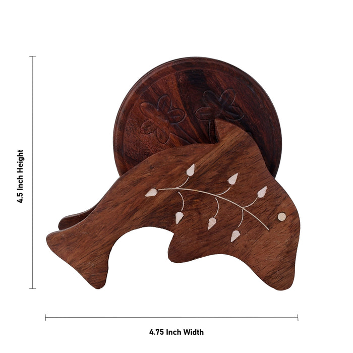 Wooden Coasters Set - 4.5 x 4.75 inches | Dolphin Shaped Wooden Table Coasters for Home - Kitchen
