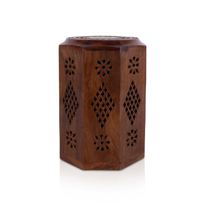 Money- Coin Box - 7 x 4.5 Inches | Octagon Shape Cash Box / Jali work design/ Wooden Money Box for savings - Handicraft Items
