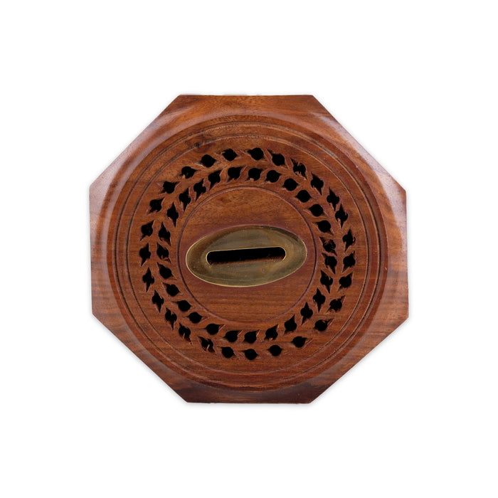 Money- Coin Box - 7 x 4.5 Inches | Octagon Shape Cash Box / Jali work design/ Wooden Money Box for savings - Handicraft Items