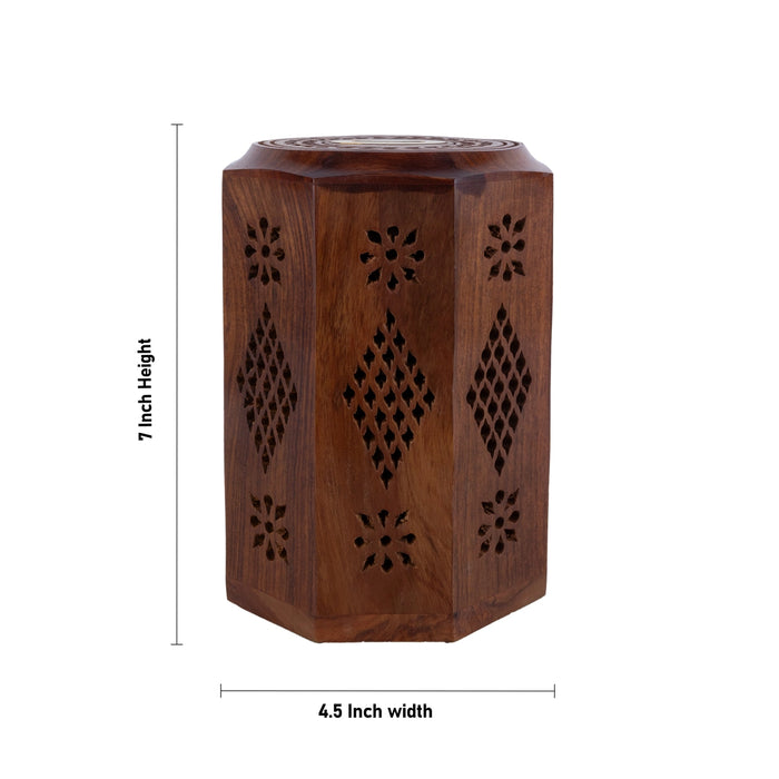 Money- Coin Box - 7 x 4.5 Inches | Octagon Shape Cash Box / Jali work design/ Wooden Money Box for savings - Handicraft Items