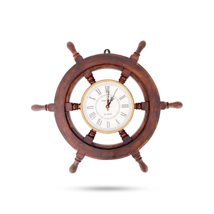 Analog Clock - 16 x 16 Inches | Medium/ Wheel Design Wooden Clock/ Hanging Clock For Wall Decor