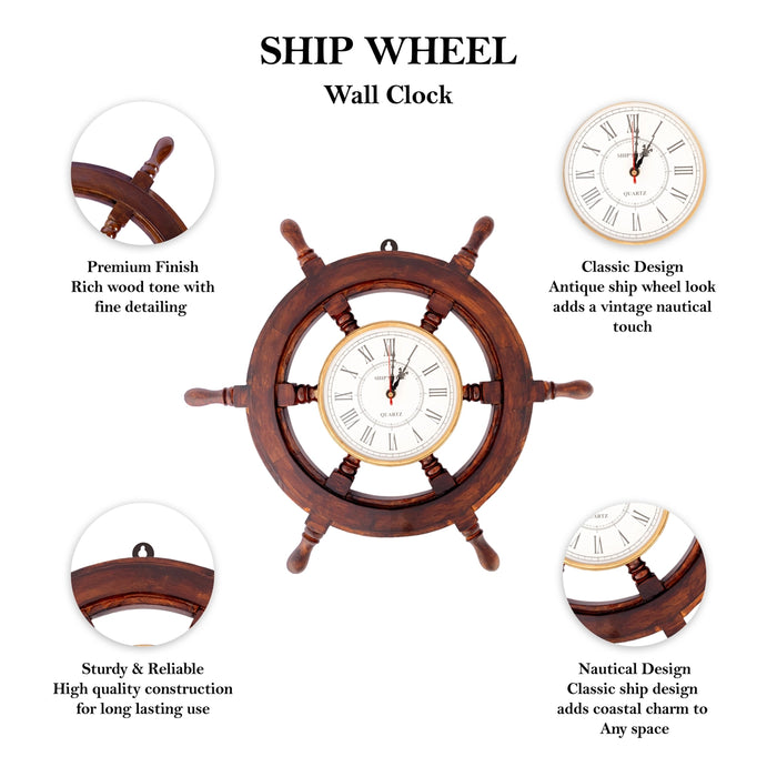 Analog Clock - 16 x 16 Inches | Medium/ Wheel Design Wooden Clock/ Hanging Clock For Wall Decor