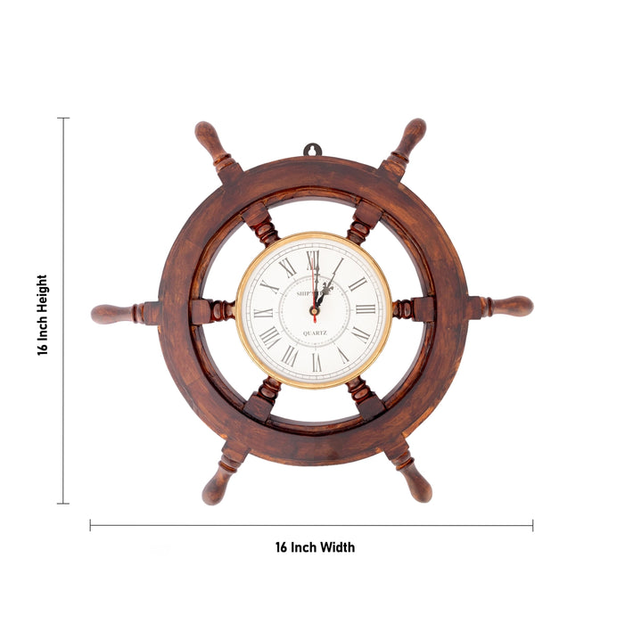Analog Clock - 16 x 16 Inches | Medium/ Wheel Design Wooden Clock/ Hanging Clock For Wall Decor