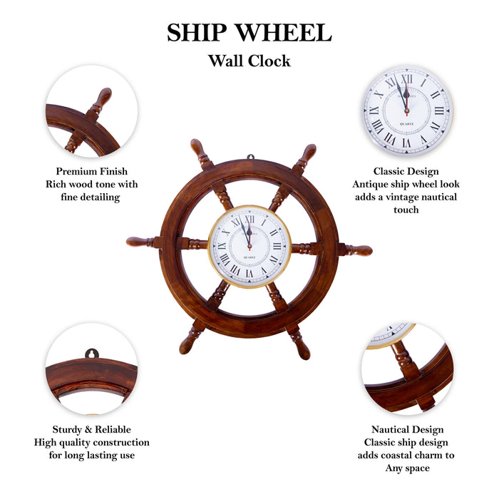 Wheel Design Clock - 16 x 16 Inches | Big / Wooden Clock/ Analog Clock For Wall Decor
