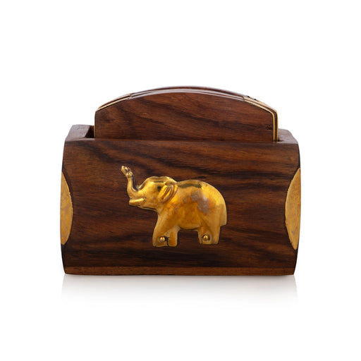 Wooden Coasters Set - 3 x 3.5 Inches | Rectangle Shape Wooden Table Coasters/ Elephant Inlaid Design Coasters for Home - Table Stand Accessories