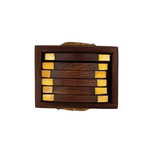 Wooden Coasters Set - 3 x 3.5 Inches | Rectangle Shape Wooden Table Coasters/ Elephant Inlaid Design Coasters for Home - Table Stand Accessories