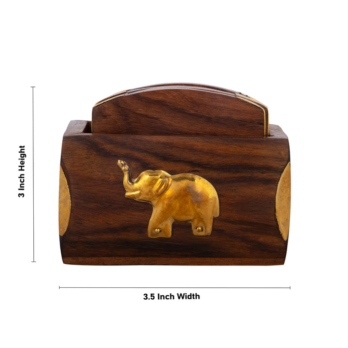 Wooden Coasters Set - 3 x 3.5 Inches | Rectangle Shape Wooden Table Coasters/ Elephant Inlaid Design Coasters for Home - Table Stand Accessories