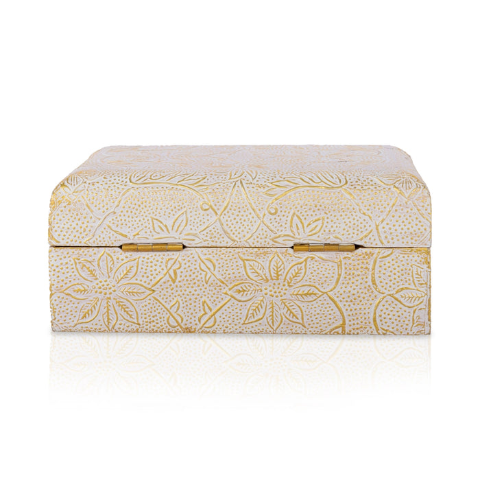 Jewel Box - 4 x 6 Inches | Half Round Shape Storage Box/ Flower Design Wooden Box for Women