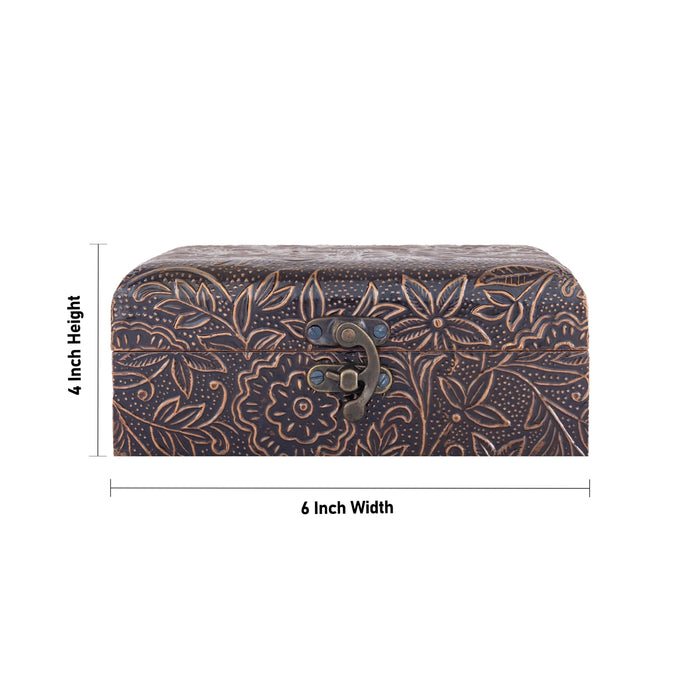 Jewel Box - 4 x 6 Inches | Half Round Shape Storage Box/ Flower Design Wooden Box for Women