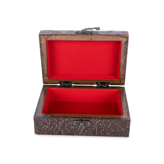 Jewel Box - 4 x 6 Inches | Half Round Shape Storage Box/ Flower Design Wooden Box for Women