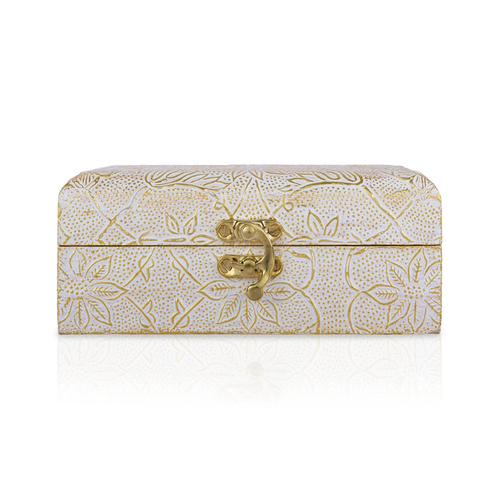 Jewel Box - 4 x 6 Inches | Half Round Shape Storage Box/ Flower Design Wooden Box for Women