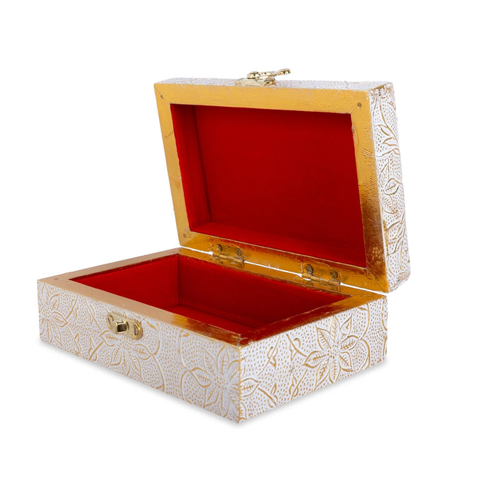 Jewel Box - 4 x 6 Inches | Half Round Shape Storage Box/ Flower Design Wooden Box for Women