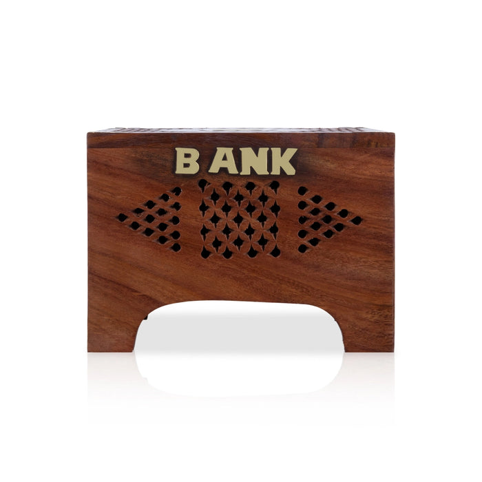 Money - Coin Box - 4 x 6 Inches | Rectangle Shape Cash Box / Jali work design / Wooden Money Box for savings - Handicraft Items
