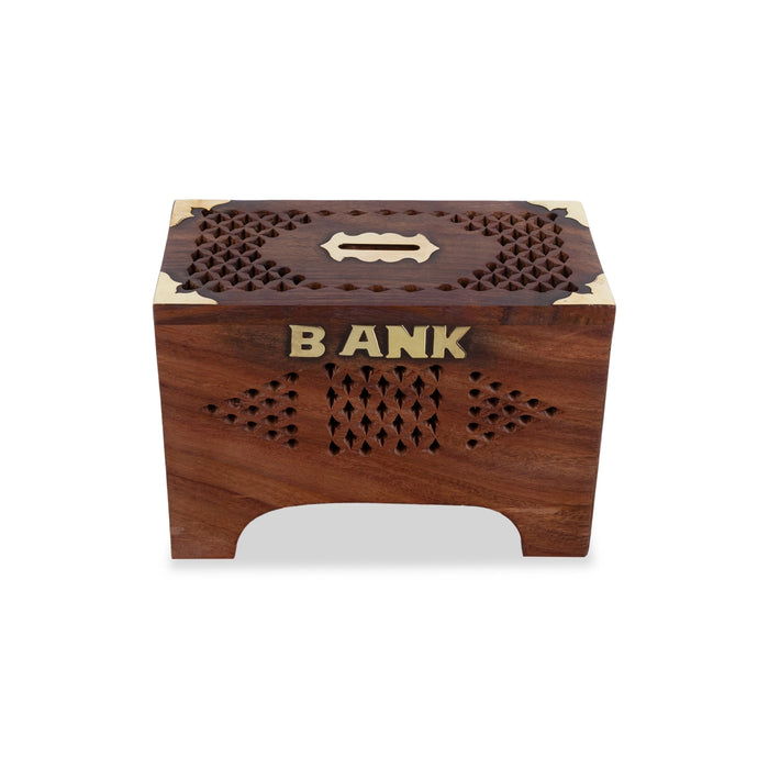 Money - Coin Box - 4 x 6 Inches | Rectangle Shape Cash Box / Jali work design / Wooden Money Box for savings - Handicraft Items