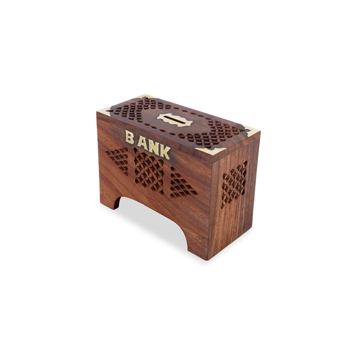 Money - Coin Box - 4 x 6 Inches | Rectangle Shape Cash Box / Jali work design / Wooden Money Box for savings - Handicraft Items