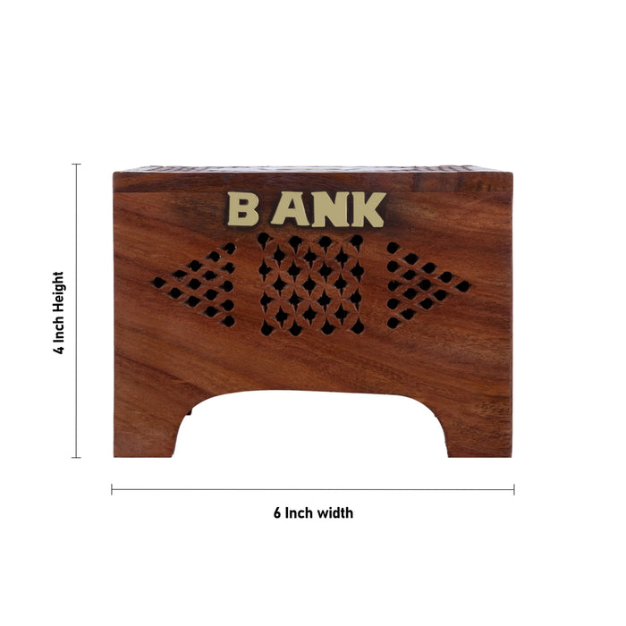 Money - Coin Box - 4 x 6 Inches | Rectangle Shape Cash Box / Jali work design / Wooden Money Box for savings - Handicraft Items