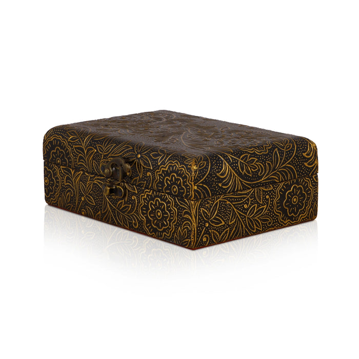 Jewel Box - 7 x 5 Inches Brass Inlaid | Inlaid Wooden Jewel Box/ Jewelry Organizer/ Jewelry Box for Women - Handicraft Items