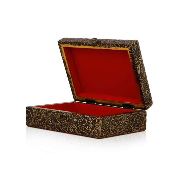 Jewel Box - 7 x 5 Inches Brass Inlaid | Inlaid Wooden Jewel Box/ Jewelry Organizer/ Jewelry Box for Women - Handicraft Items